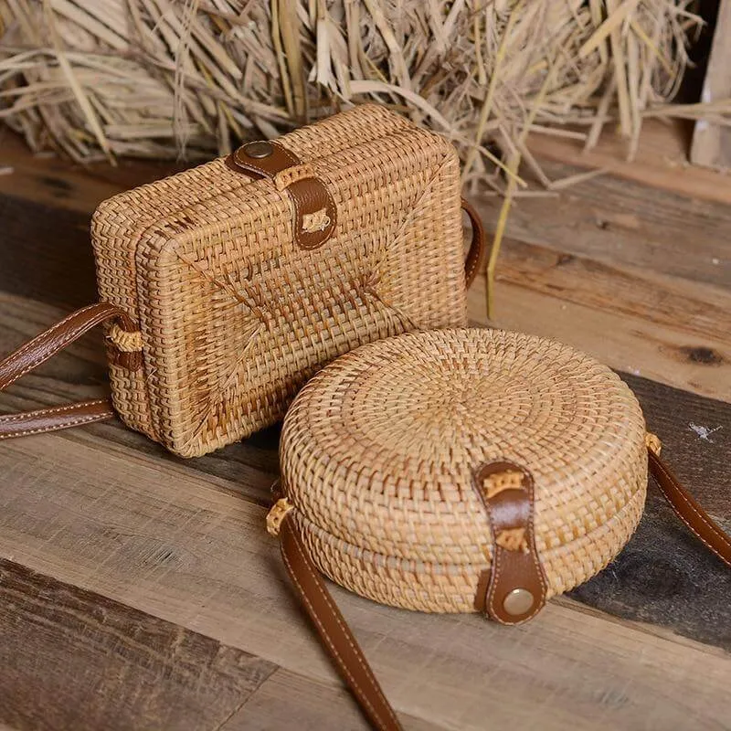 Woven Rattan Crossbody Handbag